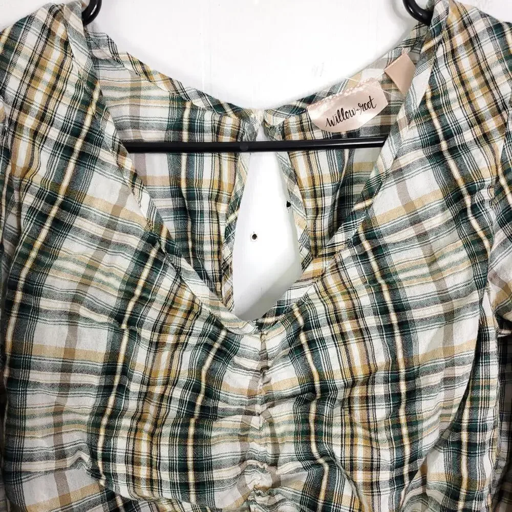 Willow Root Top Womens Small Cinched Front Western Cropped Open Tie Back Cottage